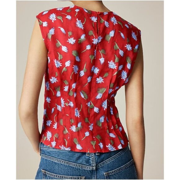J. Crew Pintuck Brushed Daisy Print Shell Top Red Size 16 - Picture 3 of 8